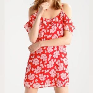 Abercrombie & Fitch Red Floral Off The Shoulder Flowy Mini Sun Dress Small EUC